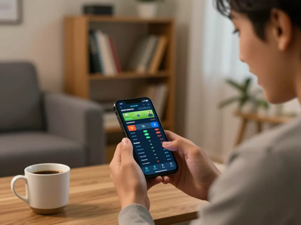 Engaging in sports betting at https://casino555win.com/ with a mobile app in a cozy home setting