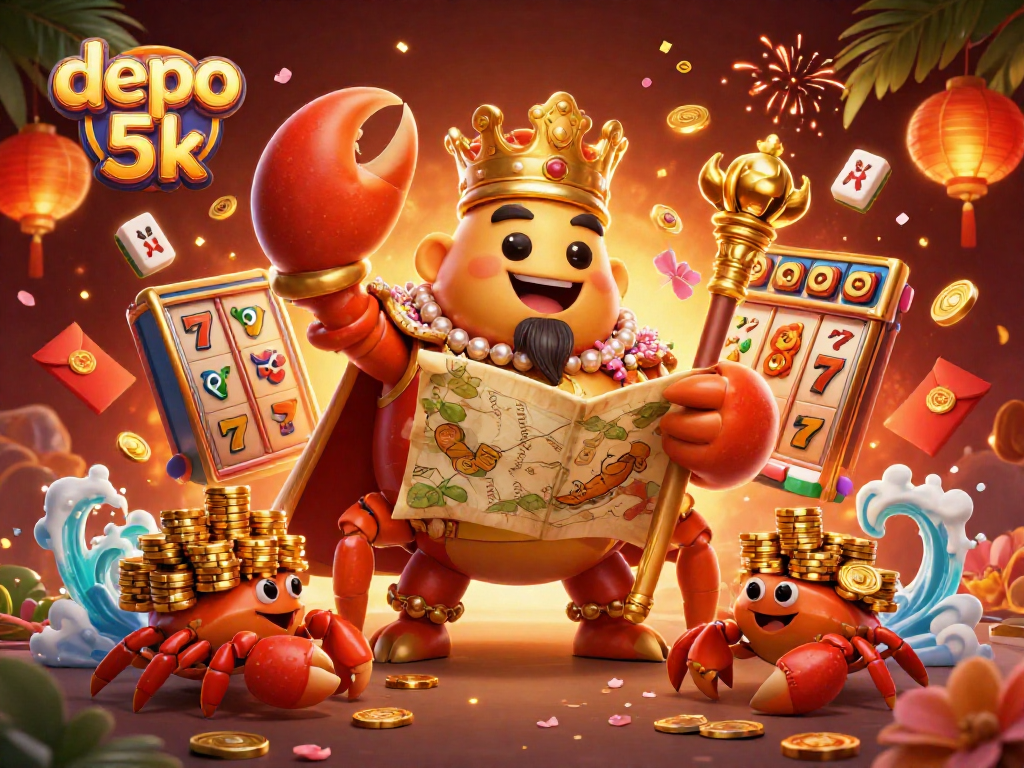 Spin the reels with depo 5k for thrilling jackpot wins in a vibrant casino scene.