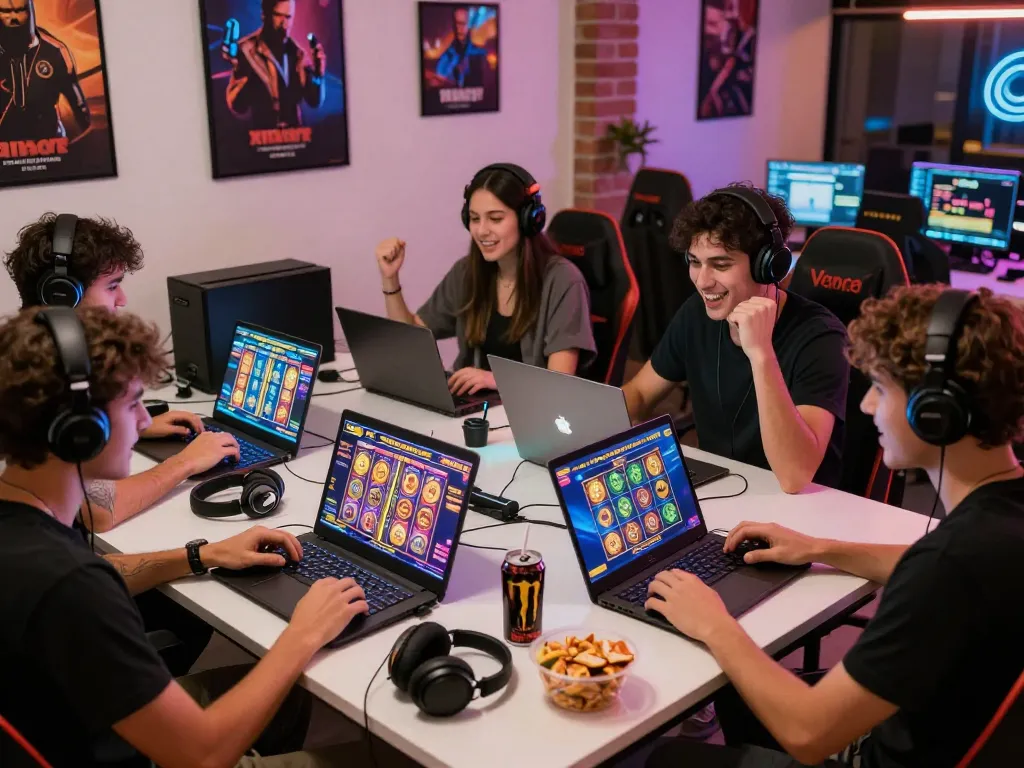 Engaged gamers enjoying situs gacor slot games in a vibrant digital environment.