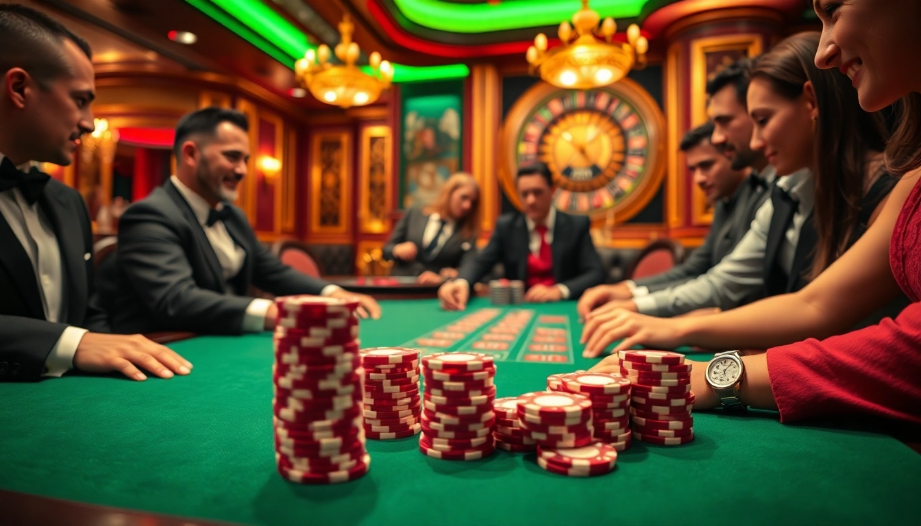 Experience W88 poker excitement at a luxurious casino table surrounded by engaged players.