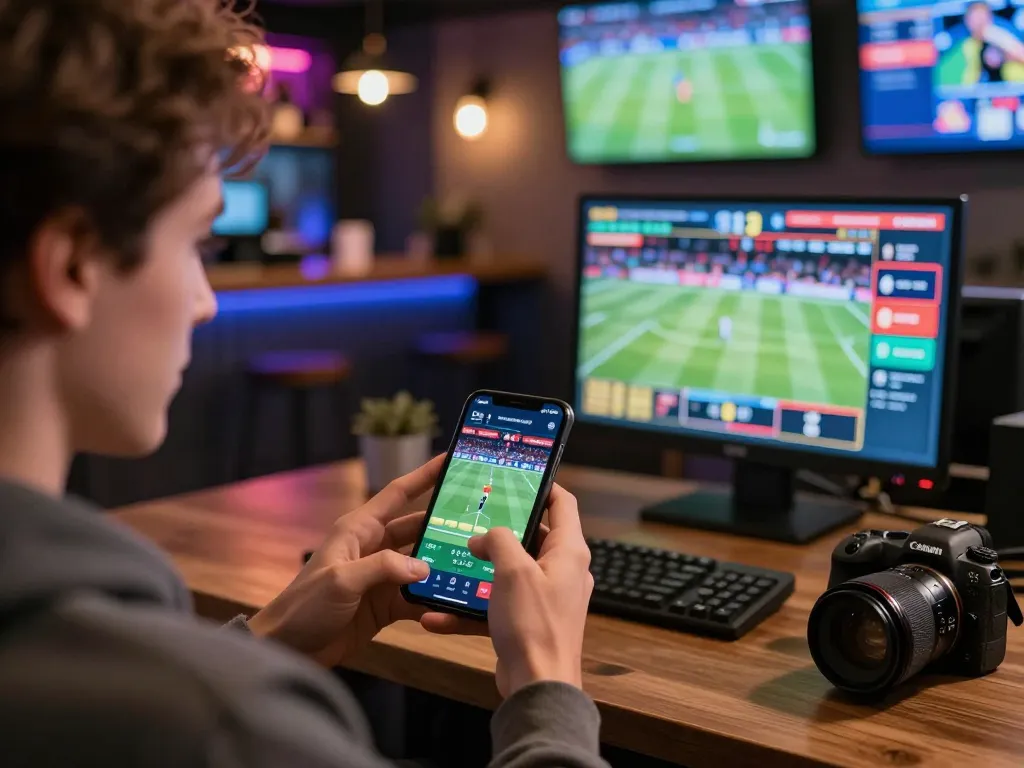 Engaging in live sports betting on F8BET while enjoying a vibrant sports atmosphere.