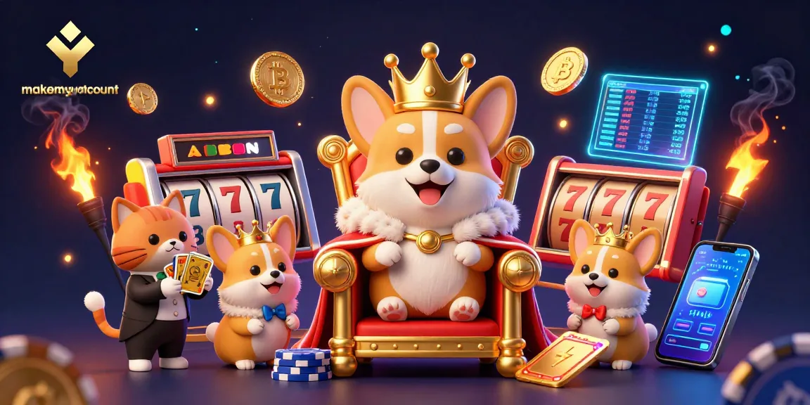 Experience the excitement of makemyvotecount at a vibrant casino scene with royal corgi characters.