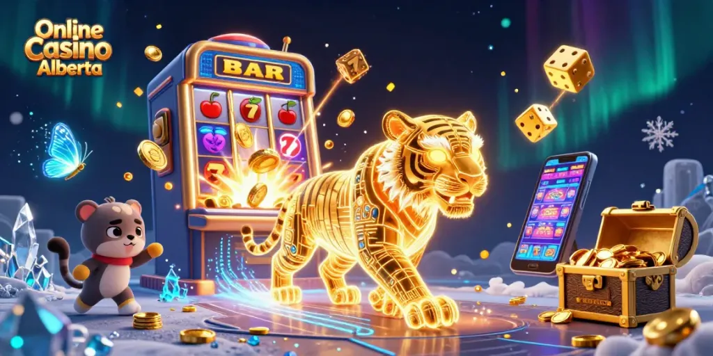Experience the Online Casino Alberta excitement with vibrant 3D scenes filled with winning slot machines.