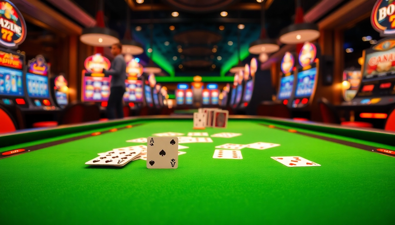 Casinow Singapore's lively gaming atmosphere with vibrant tables and illuminated machines.