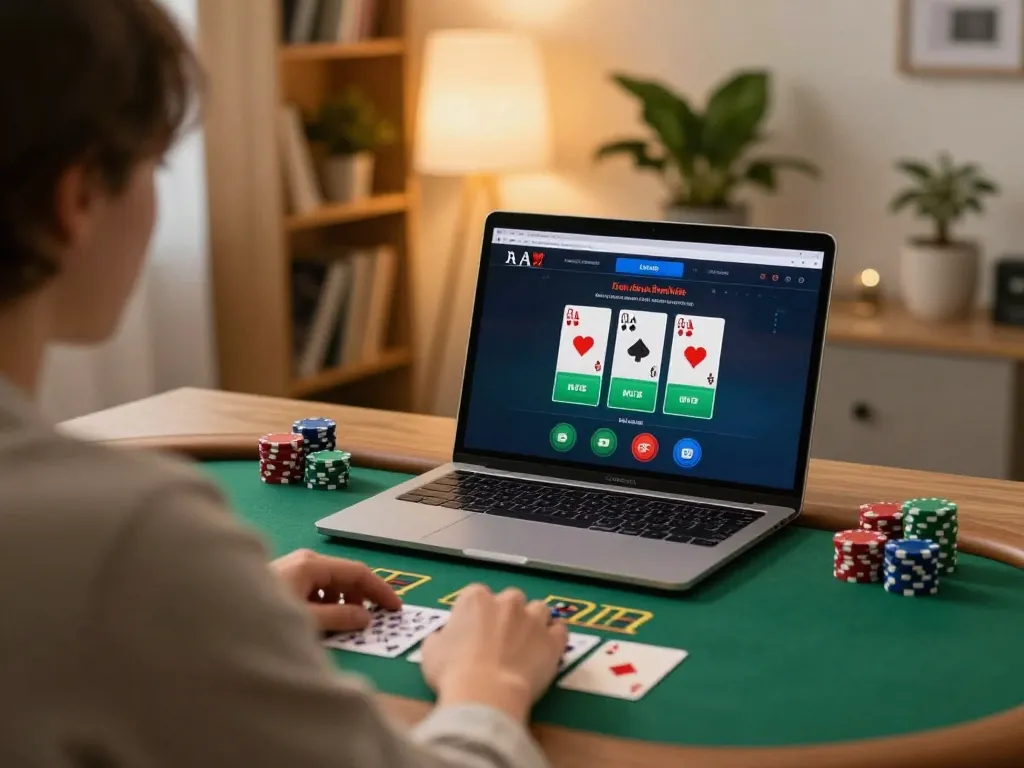 Rikvip player immersed in online blackjack, showcasing strategic game moment
