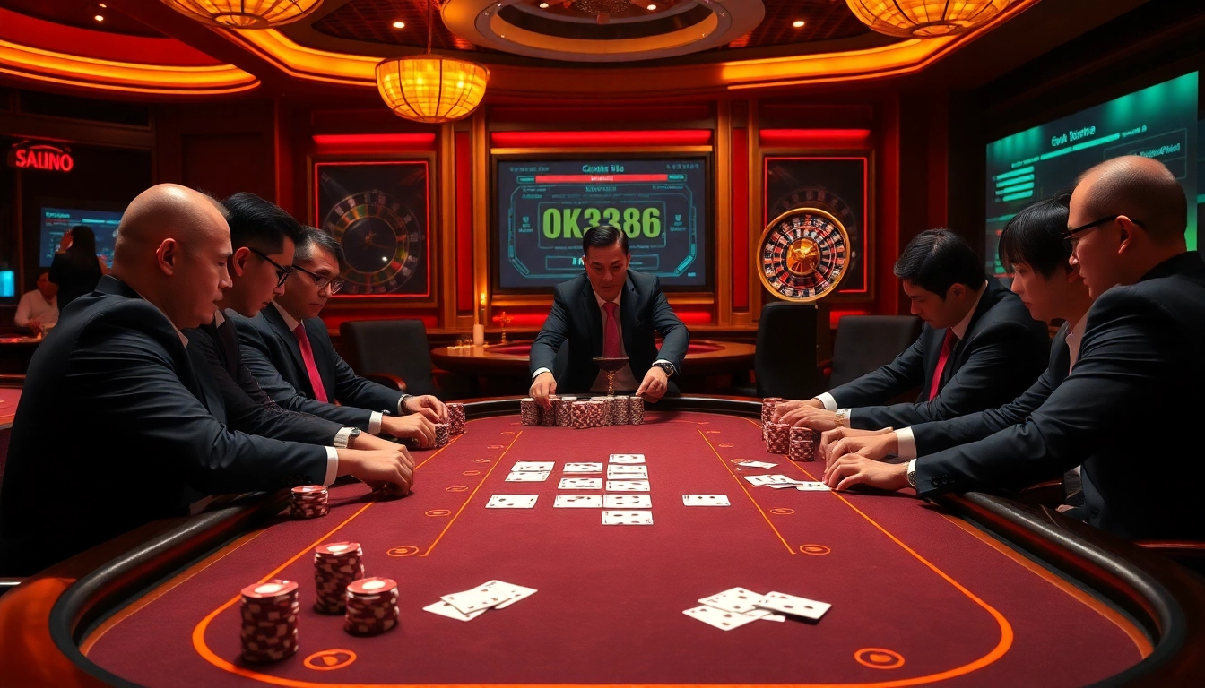 Players engaging at the casino table while enjoying the excitement of ok8386 poker games.