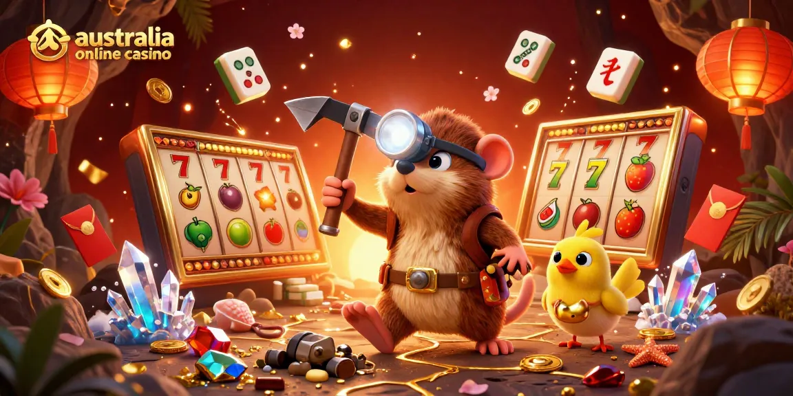 Explore exciting games at the australia online casino with vibrant characters and festive gambling elements.
