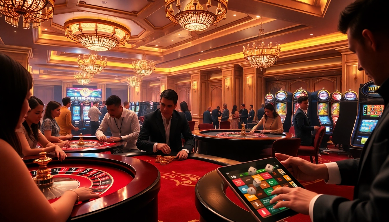 Engaging with a thrilling porn game on a luxurious casino floor featuring gaming tables and vibrant colors.