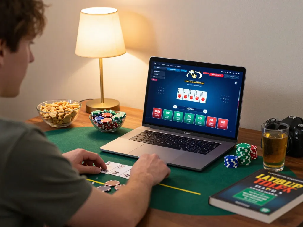 Engaging session on tr88 with a player focused on online poker, highlighting an inviting home gaming atmosphere