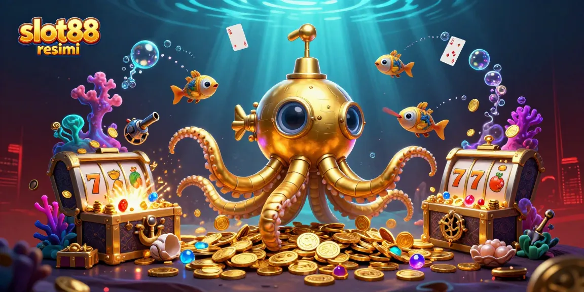 Spin to win at slot88 resmi with a thrilling underwater casino adventure filled with gold coins and vibrant game elements.