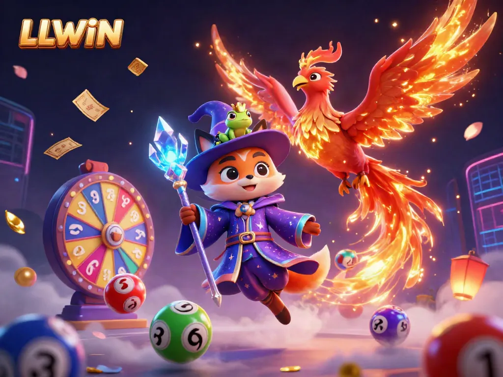 Engage with LLWIN's mystical gaming experience featuring vibrant casino elements and enchanting characters.