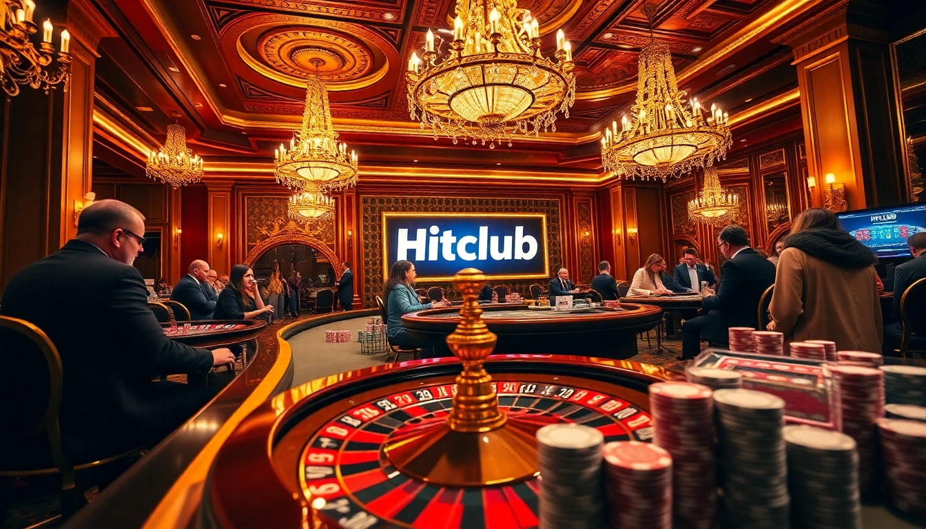 Hitclub casino scene with players at luxurious tables, engaging in high-stakes gameplay.