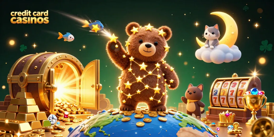 Experience thrilling gameplay at credit card casinos with vibrant illustrations of successful wins and rich rewards.