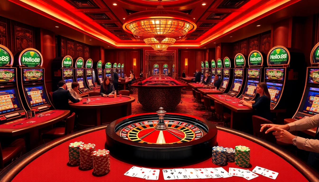 Experience the thrilling atmosphere of casino gaming with Helloo88, featuring roulette and poker excitement.