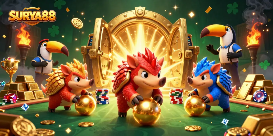 SURYA88 pangolins roll towards victory amidst golden treasures and poker chips