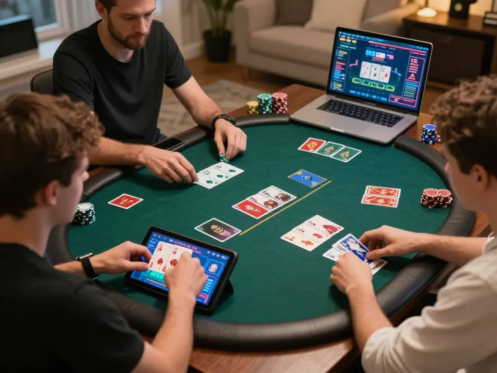 Players strategically engaging with betbet's online poker, showcasing a competitive gaming environment