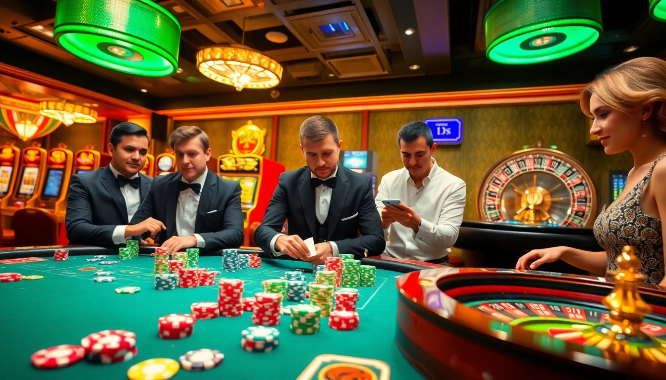 Experience the excitement of gaming in the world of OK8386 with vibrant casino tables and players in action.