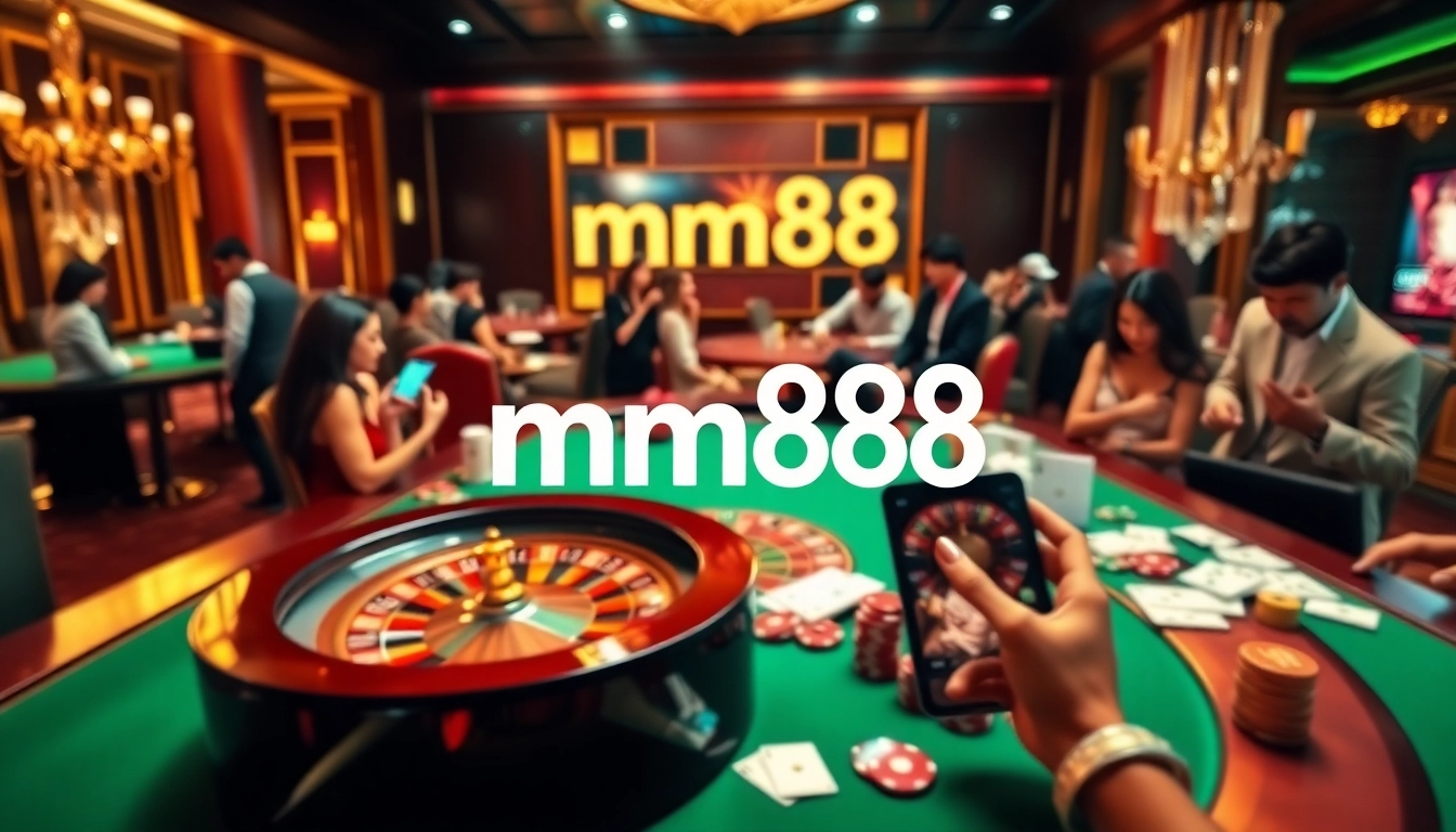 Engaged players enjoy the thrilling mm88 online gambling experience with cards and chips.