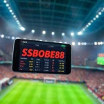 Mengakses SBOBET88 melalui smartphone di tengah atmosfer taruhan olahraga yang enerjik.