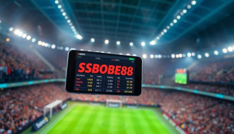 Mengakses SBOBET88 melalui smartphone di tengah atmosfer taruhan olahraga yang enerjik.