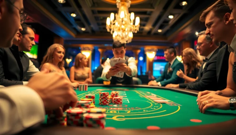 Engaging scene at a Blackjack Casino with players at the table enjoying the game.