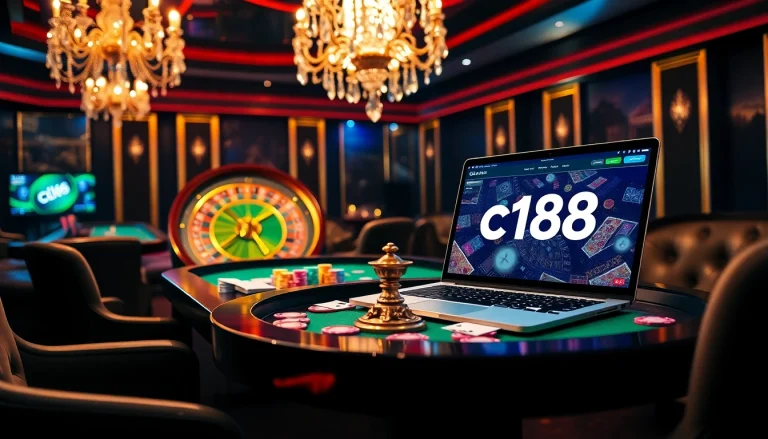 Engaging gaming table scene with vibrant colors and elements from https://c168.design/, showcasing the thrill of casino gambling.