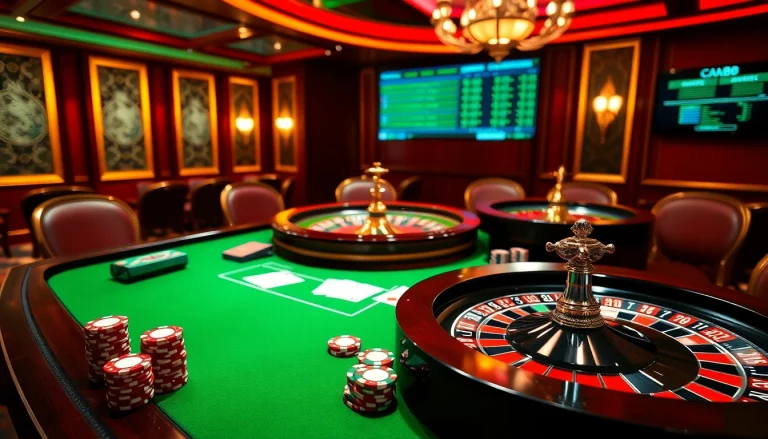 Experience thrilling gameplay at mm88 with a luxurious casino atmosphere featuring tables and cards.
