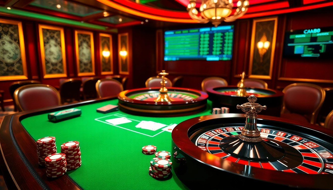 Experience thrilling gameplay at mm88 with a luxurious casino atmosphere featuring tables and cards.