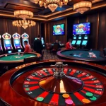 Engaging roulette and poker scene at RR88 casino, showcasing vibrant chips and cards.
