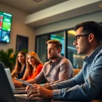 Engaging scene of online Betting with participants focused on sports betting in a home office.