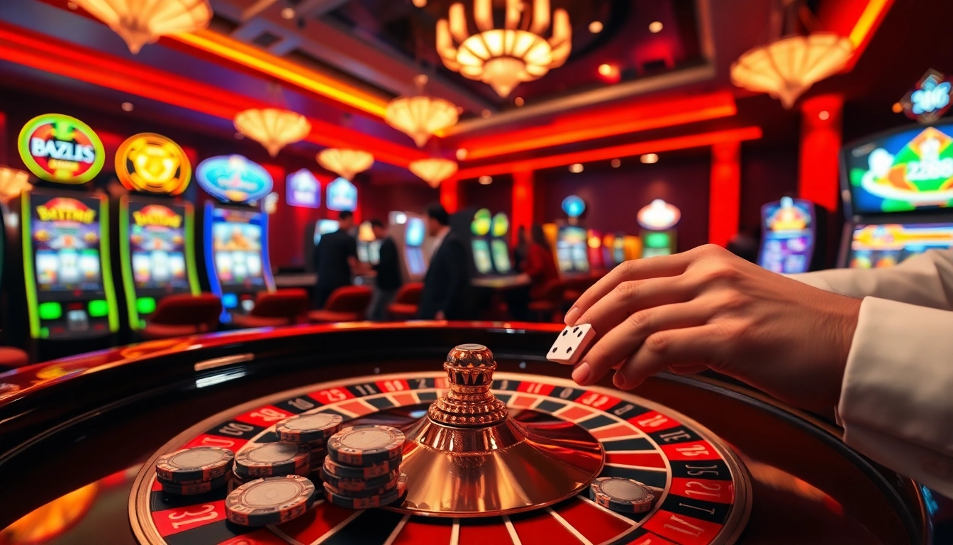 Experience the thrill of MM88 casino with players actively betting at roulette and poker tables.