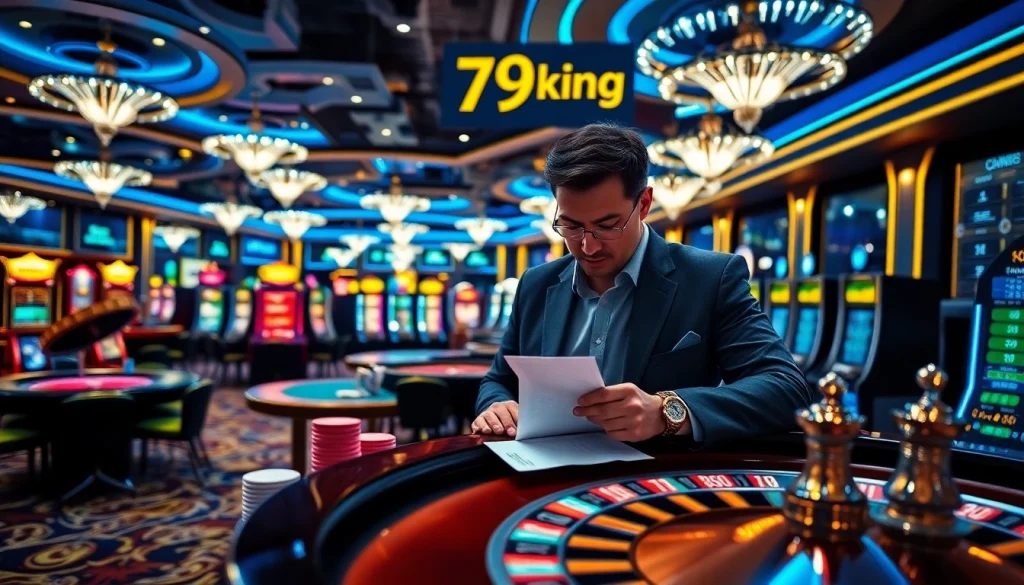 79king professional gambler at a casino table with chips and betting slips