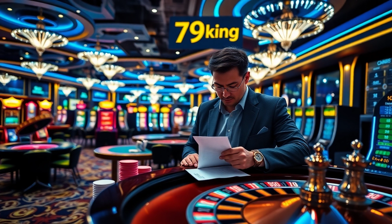 79king professional gambler at a casino table with chips and betting slips
