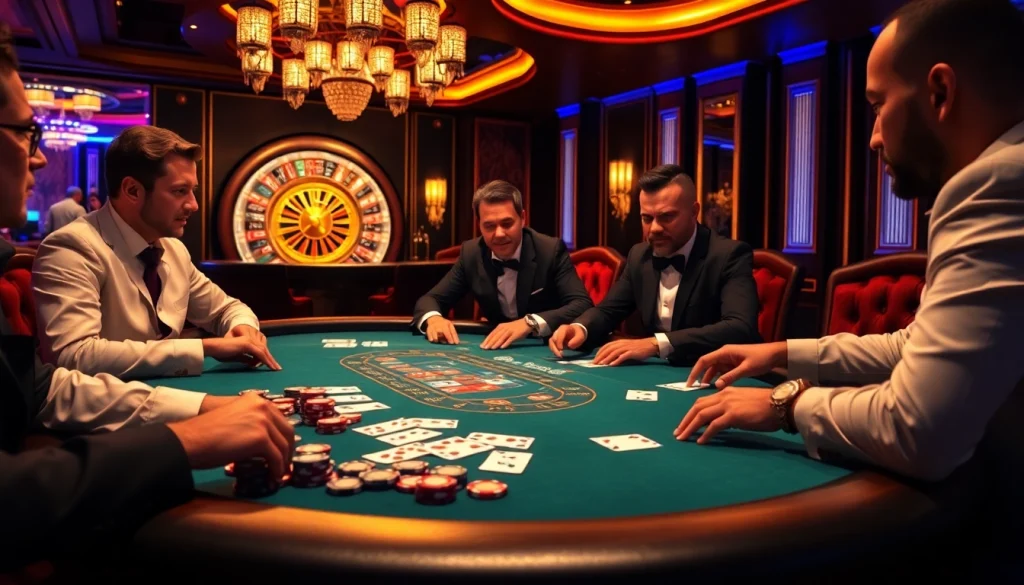 Experience thrilling gambling action at https://mm88.blog/ with professional players at a luxurious poker table.