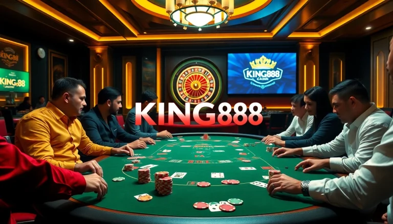Players strategizing at a lavish casino table showcasing KING88 elements for an engaging experience.