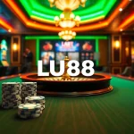 Experience the excitement of gambling on https://lu88.us.org/ with a luxurious casino setting showcasing poker chips and slot machines.