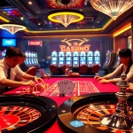 Players enjoying a thrilling game at new88 com casino table, showcasing chips and cards.