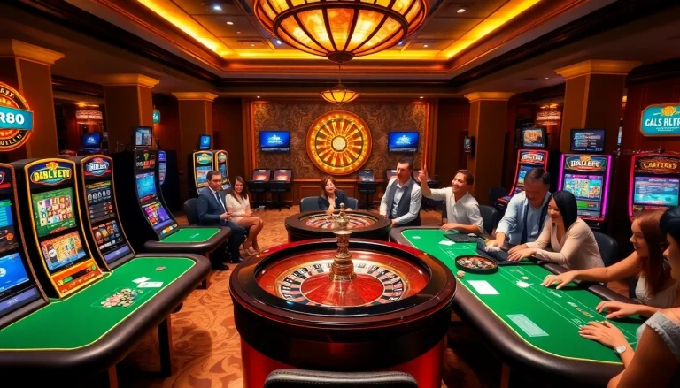 RR88 players enjoying a thrilling gaming experience at a vibrant casino.