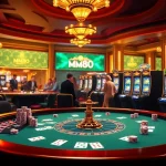 Players enjoying engaging online casino games at MM88, featuring poker tables and slot machines.