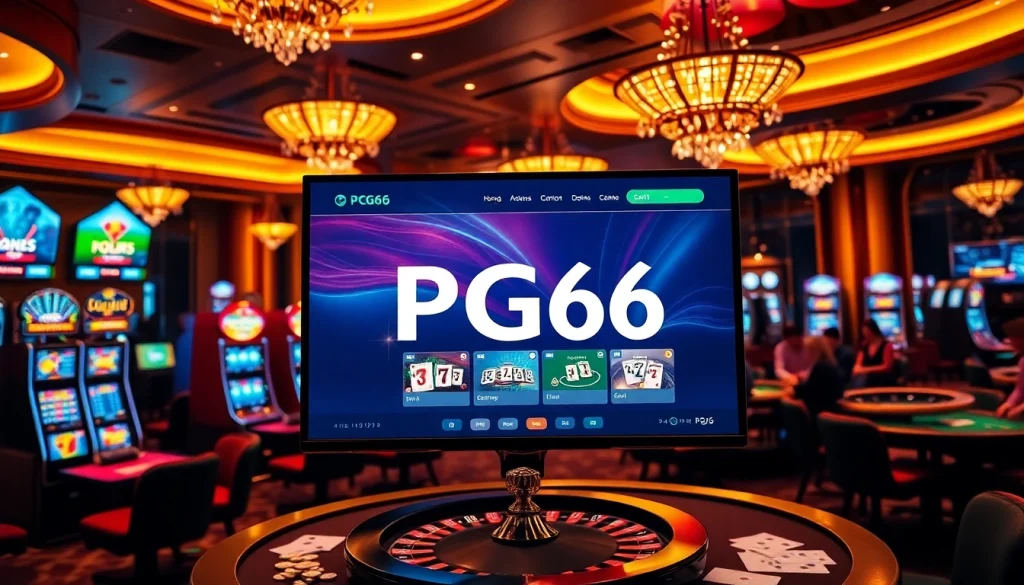 PG66 players engaging with slot machines and casino tables in an upscale environment.