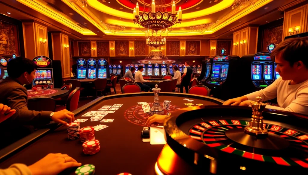 Experience high-stakes gaming action at https://xx88.today/ with vibrant casino scenes featuring poker, roulette, and slot machines.