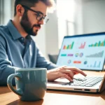 Engaging scene of a social media manager focusing on follow in dm strategies in a bright office.