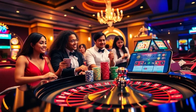 Experience the excitement of gambling at https://new88bet.us/ with a vivid casino scene of players and roulette.