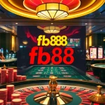 Engage with live gaming excitement at fb88's vibrant casino atmosphere featuring poker tables and roulette wheels.