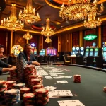 Players strategizing at a glamorous poker table in a casino, embodying the thrill of okbay.