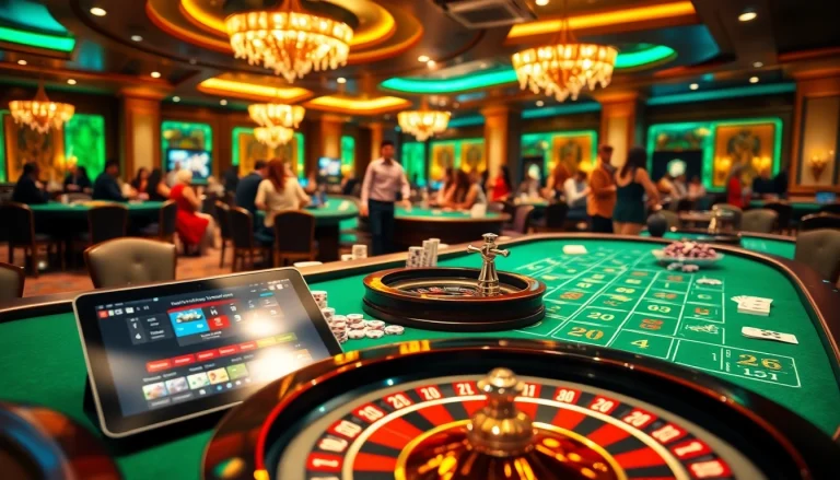 KJC showcases a vibrant casino atmosphere with blackjack tables and exciting online gambling interfaces.