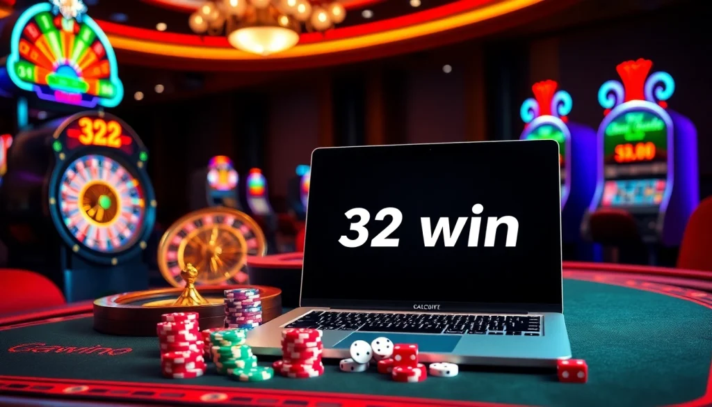 Experience the thrill of casino games at 32win with vibrant roulette wheels and sparkling slot machines.