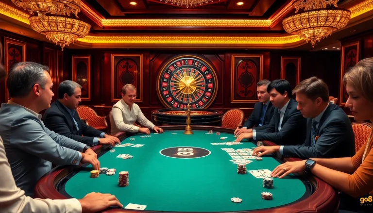 Go8 dad casino table showcasing vibrant poker chips and an engaging game atmosphere.