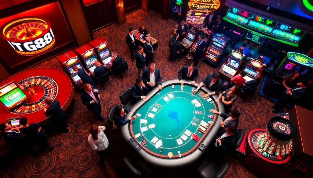 Experience the thrill at Casino TG88 with vibrant poker tables and lively slot machines.