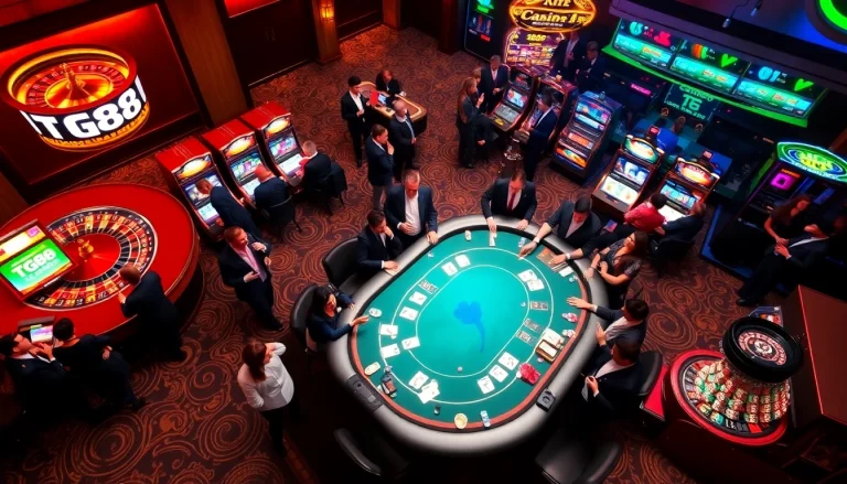 Experience the thrill at Casino TG88 with vibrant poker tables and lively slot machines.